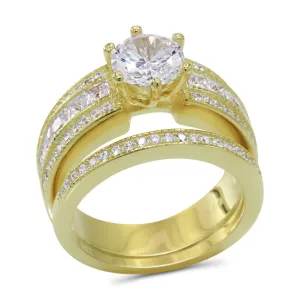 CZ 5mm Sterling Silver Gold Plated Halo Accents Antique Filigree Bridal Sets Elegant Gold Ring