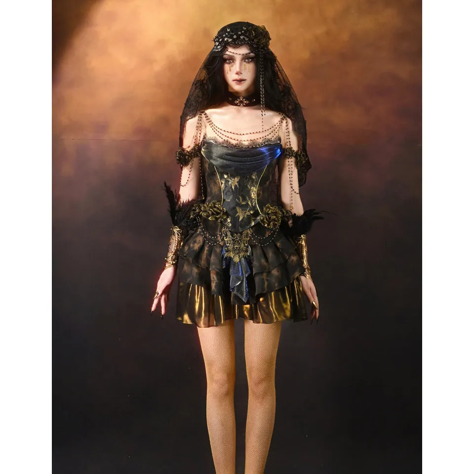Dark noble tiered short skirt