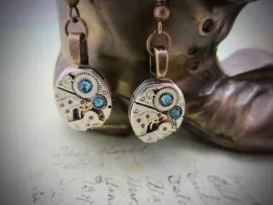 Deep Blue  - Steampunk Earrings - Unique - One of a kind - Great for stocking stuffer or birthday gift