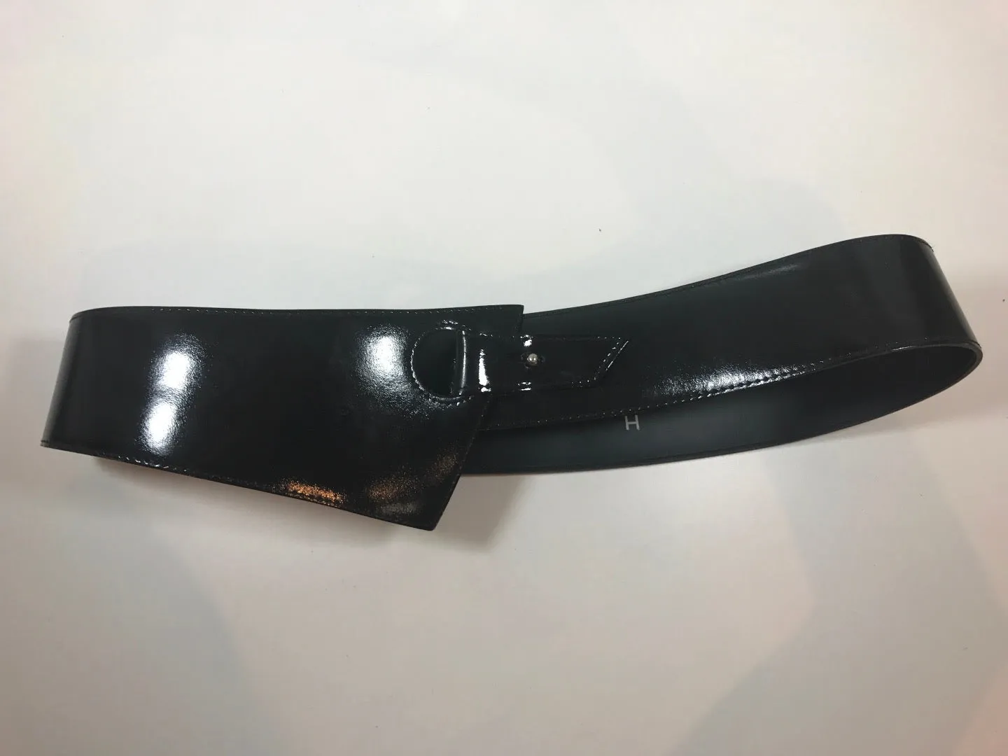 DEJAC France Patent Leather Black Wide Belt with Silver Stud Closure Size 44