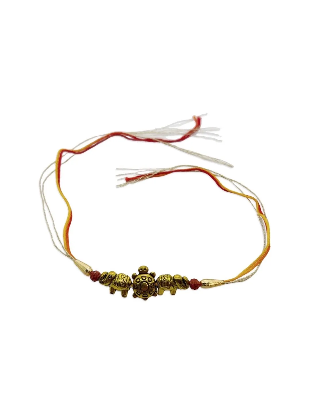 Designer Rudraksha Rakhi Gold Plated Elephant/Tortoise With Mauli Thread Rakhi For Raksha Bandhan