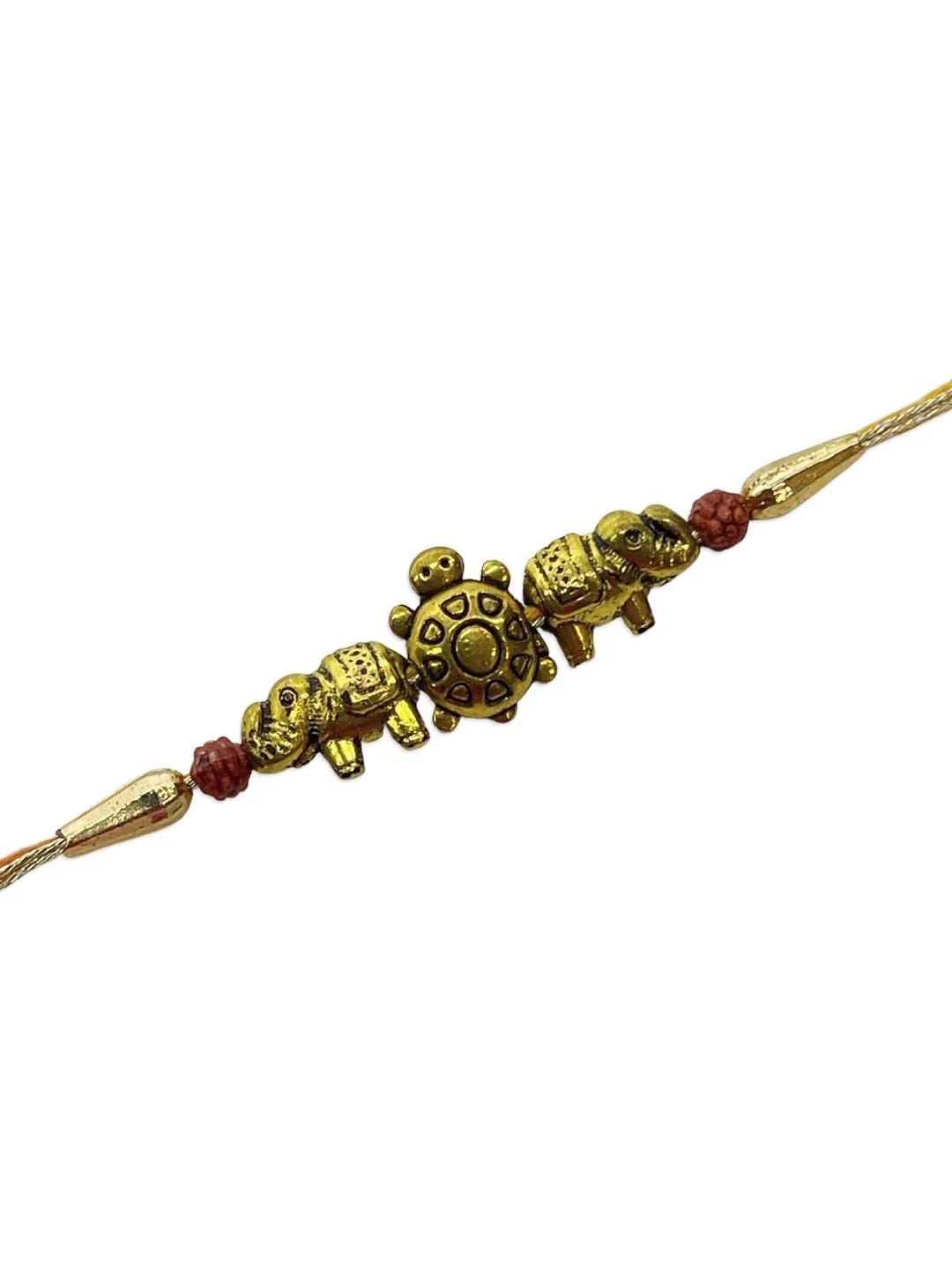 Designer Rudraksha Rakhi Gold Plated Elephant/Tortoise With Mauli Thread Rakhi For Raksha Bandhan