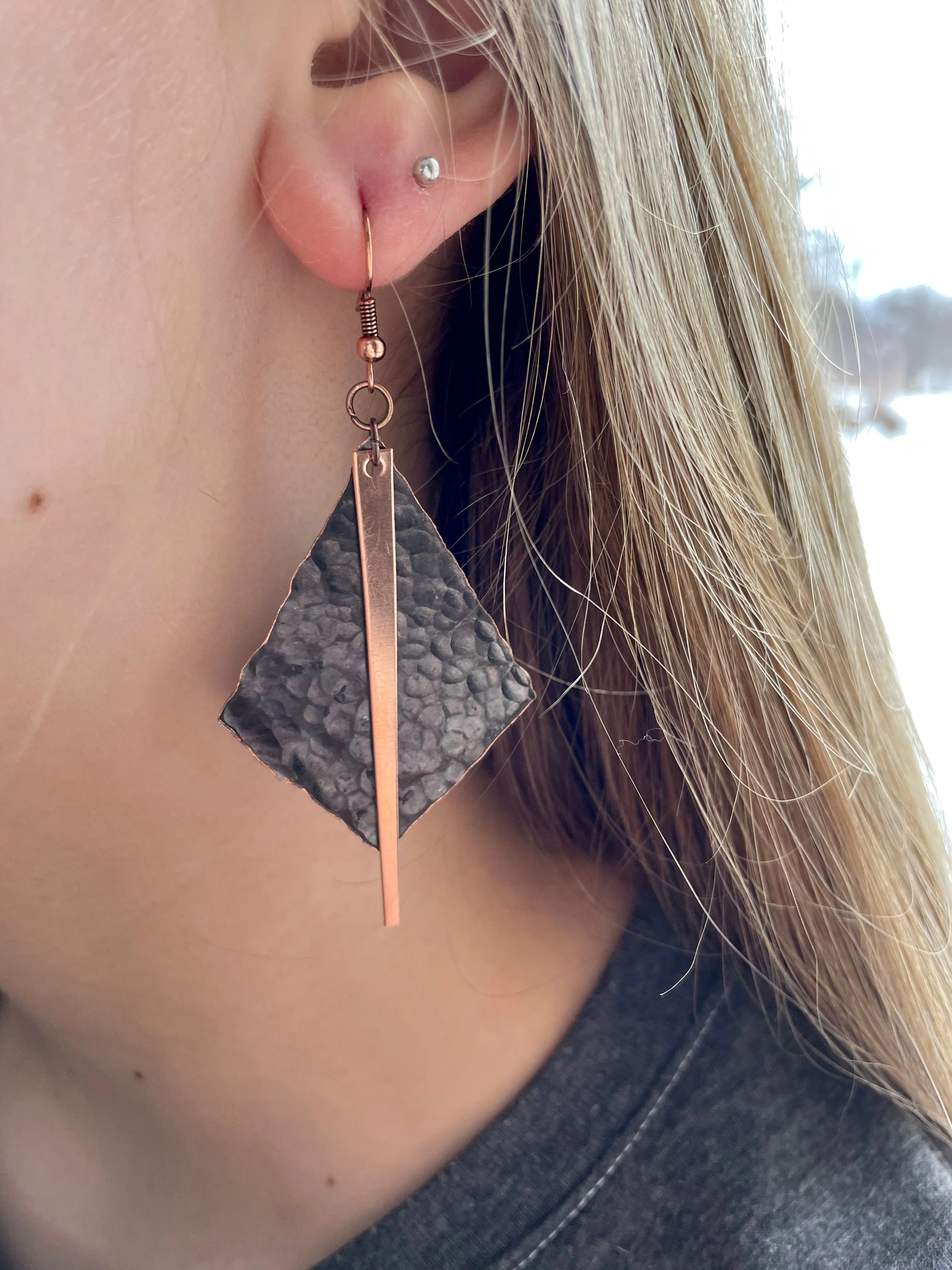 Diamond with Copper Strip Earrings