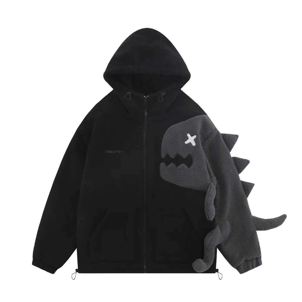 Dinosaur Lamb Wool Splicing Coat