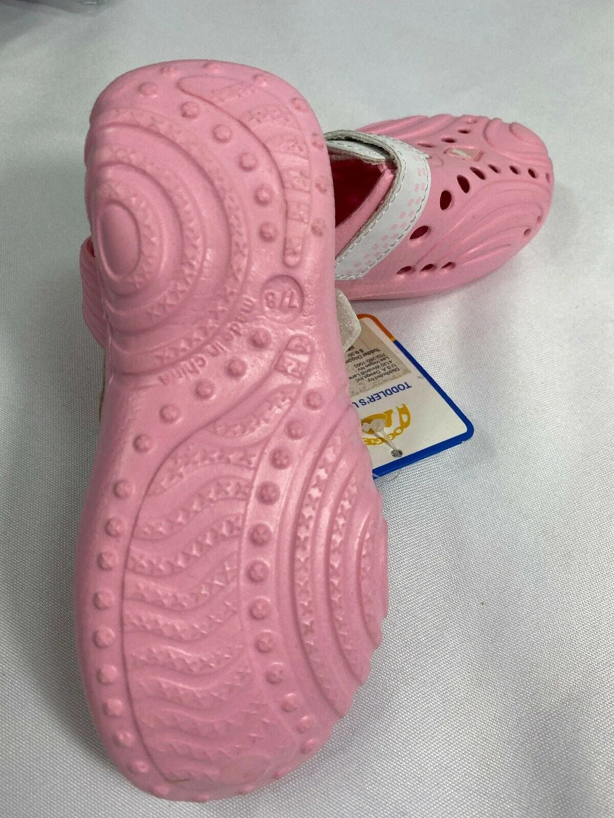 Doggers 7/8 Toddler Baby Girl Pink White Ultralite Adjustable Slip Kid Shoe Clog