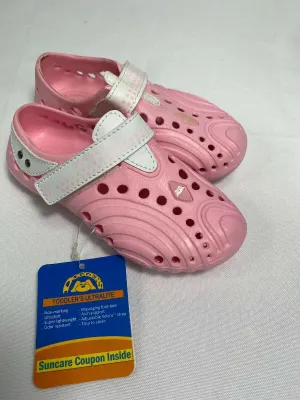 Doggers 7/8 Toddler Baby Girl Pink White Ultralite Adjustable Slip Kid Shoe Clog