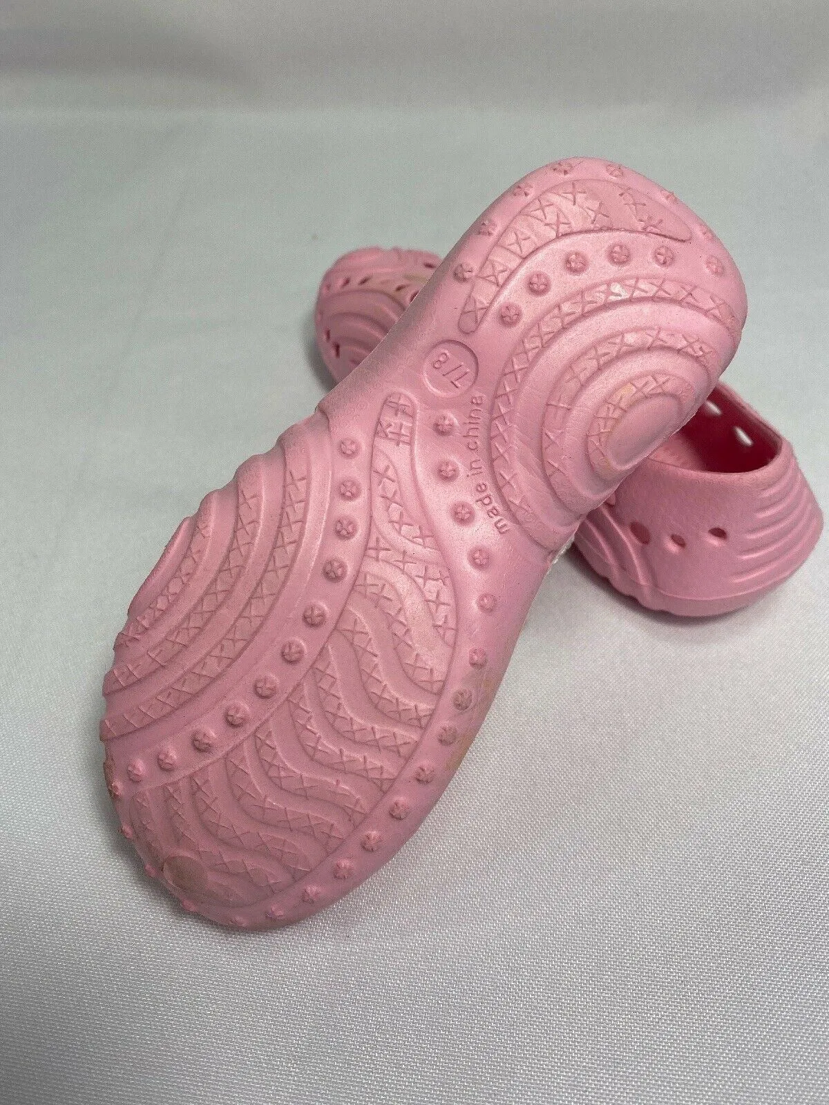 Doggers 7/8 Toddler Baby Girl Pink White Ultralite Adjustable Slip Kid Shoe Clog