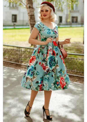 Dolly & Dotty Lily Floral 50's Swing Dress Blue