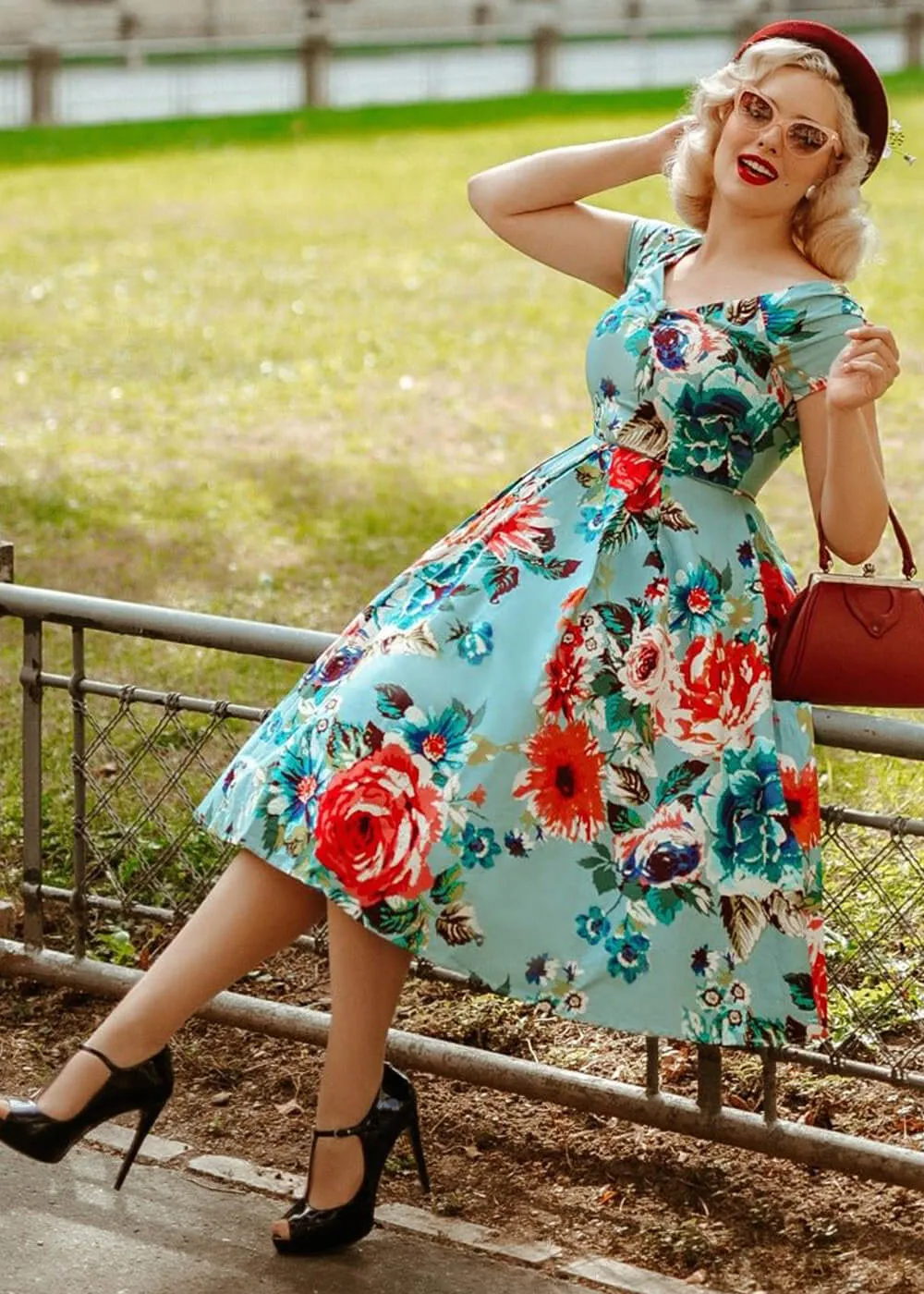 Dolly & Dotty Lily Floral 50's Swing Dress Blue