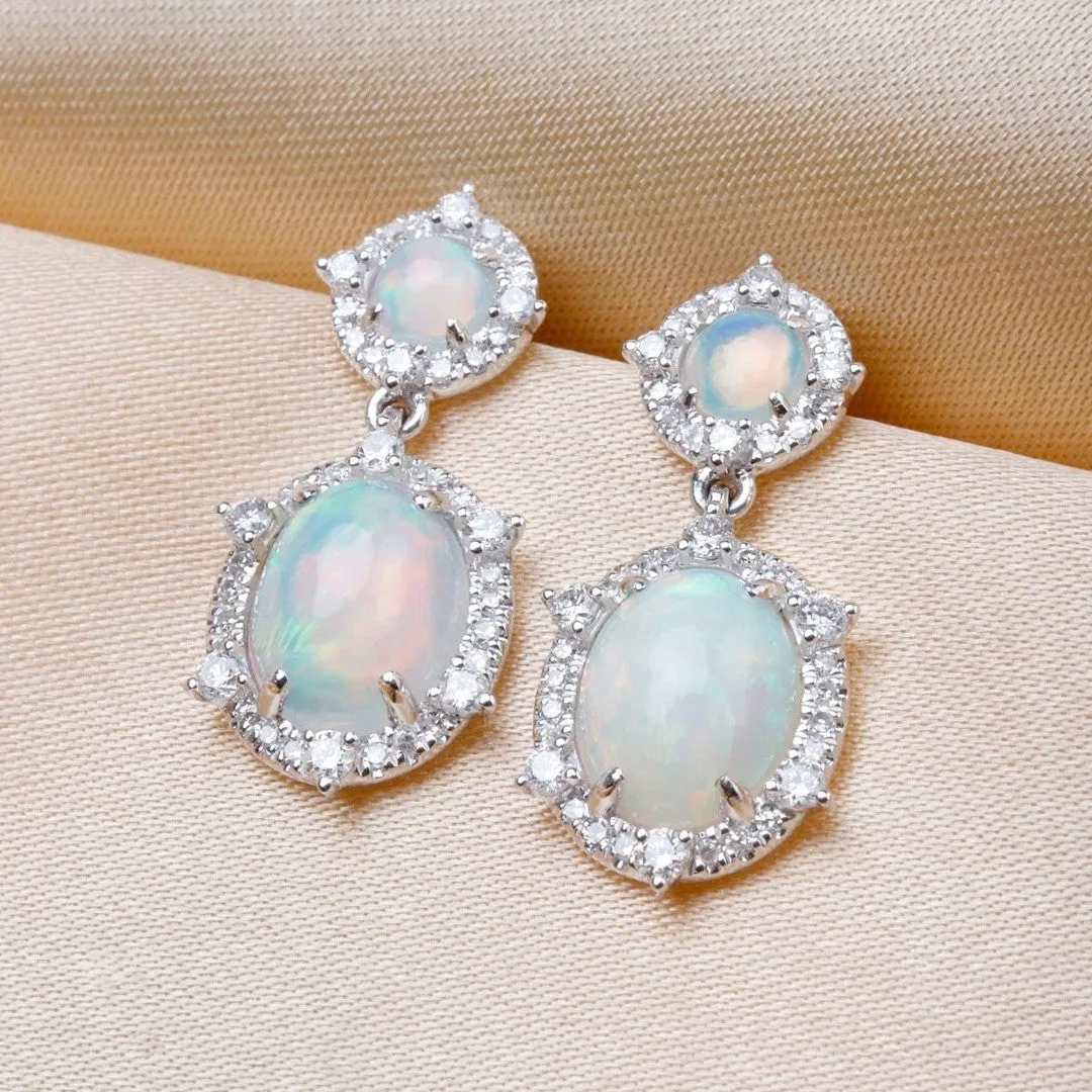 Double Opal Earrings with Diamonds