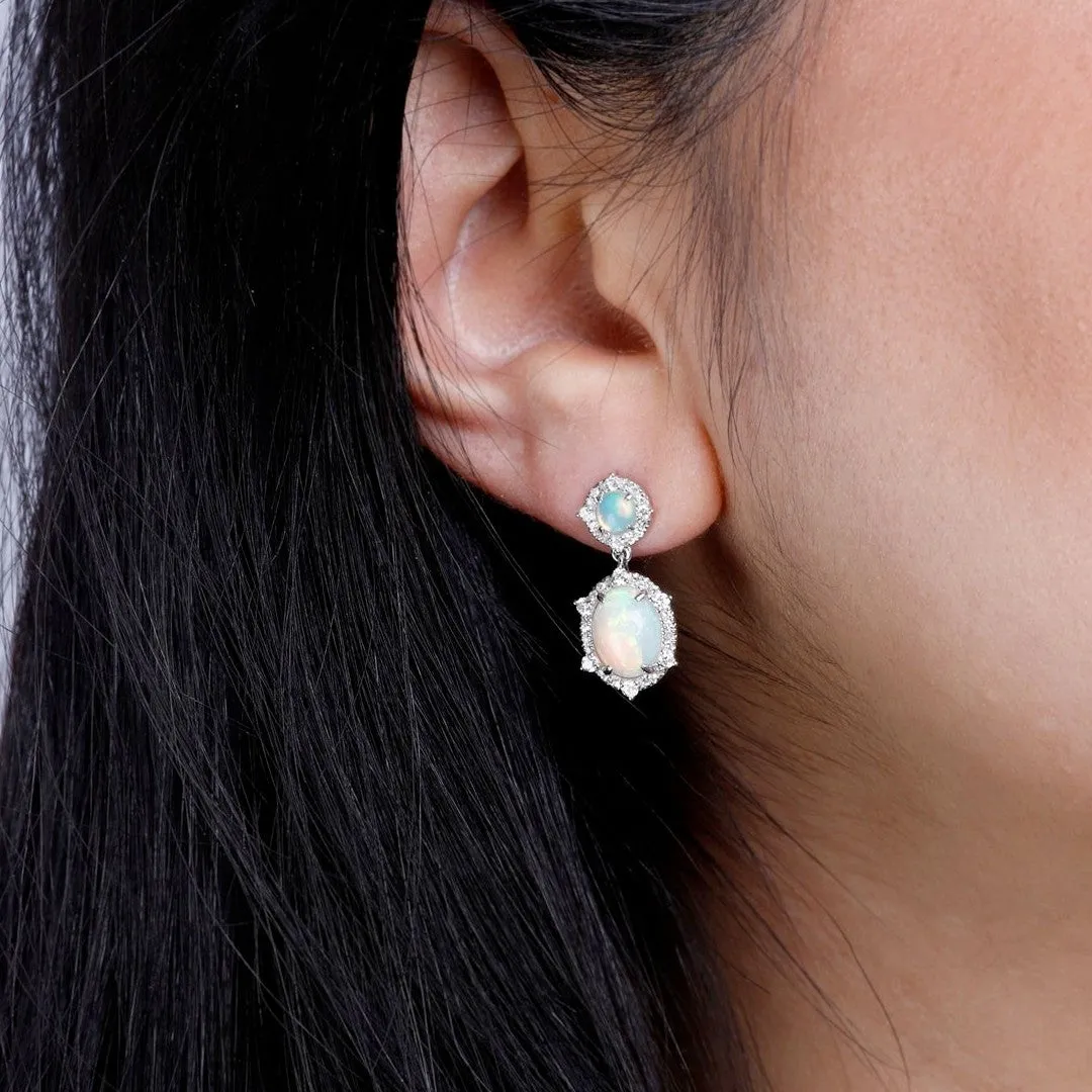 Double Opal Earrings with Diamonds