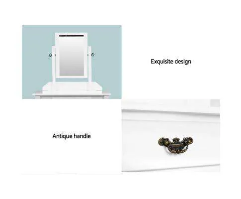Dressing Table Stool Set Makeup Mirror Jewellery Cabinet Drawer Organizer