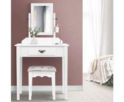 Dressing Table Stool Set Makeup Mirror Jewellery Cabinet Drawer Organizer