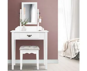 Dressing Table Stool Set Makeup Mirror Jewellery Cabinet Drawer Organizer