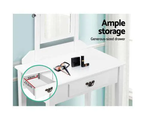 Dressing Table Stool Set Makeup Mirror Jewellery Cabinet Drawer Organizer