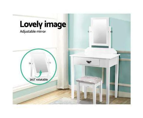 Dressing Table Stool Set Makeup Mirror Jewellery Cabinet Drawer Organizer