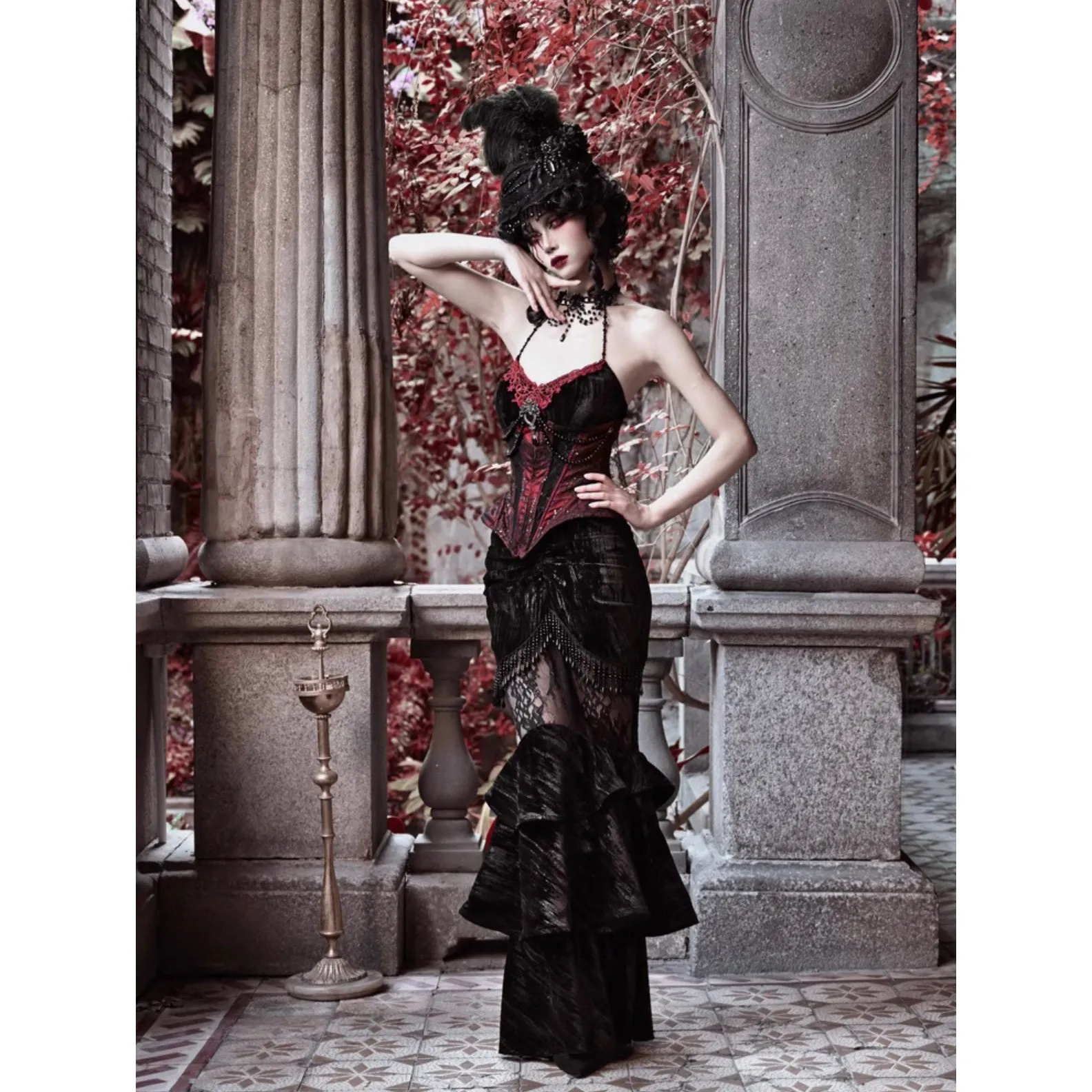 Duchess' embroidered camisole and spider web corset