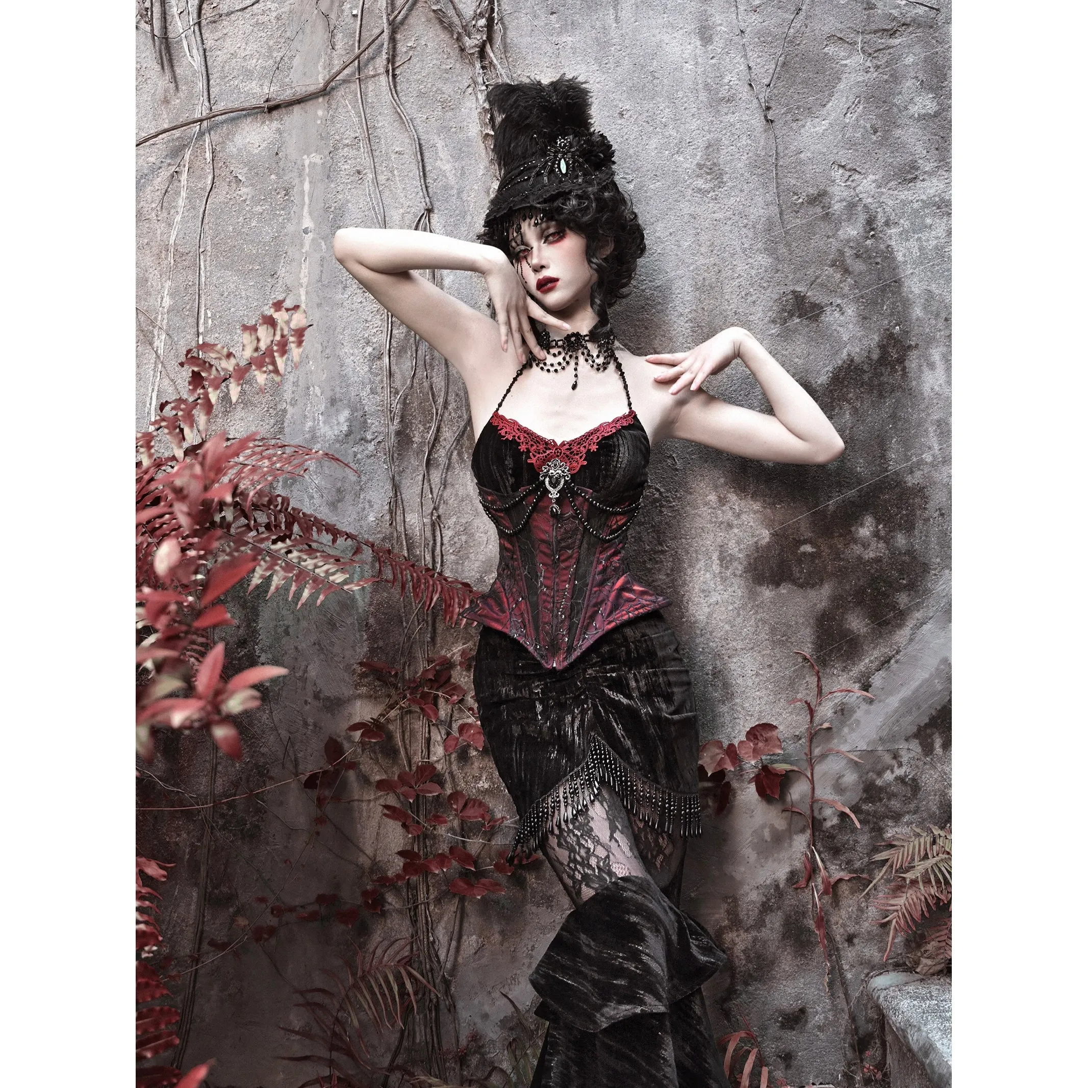 Duchess' embroidered camisole and spider web corset
