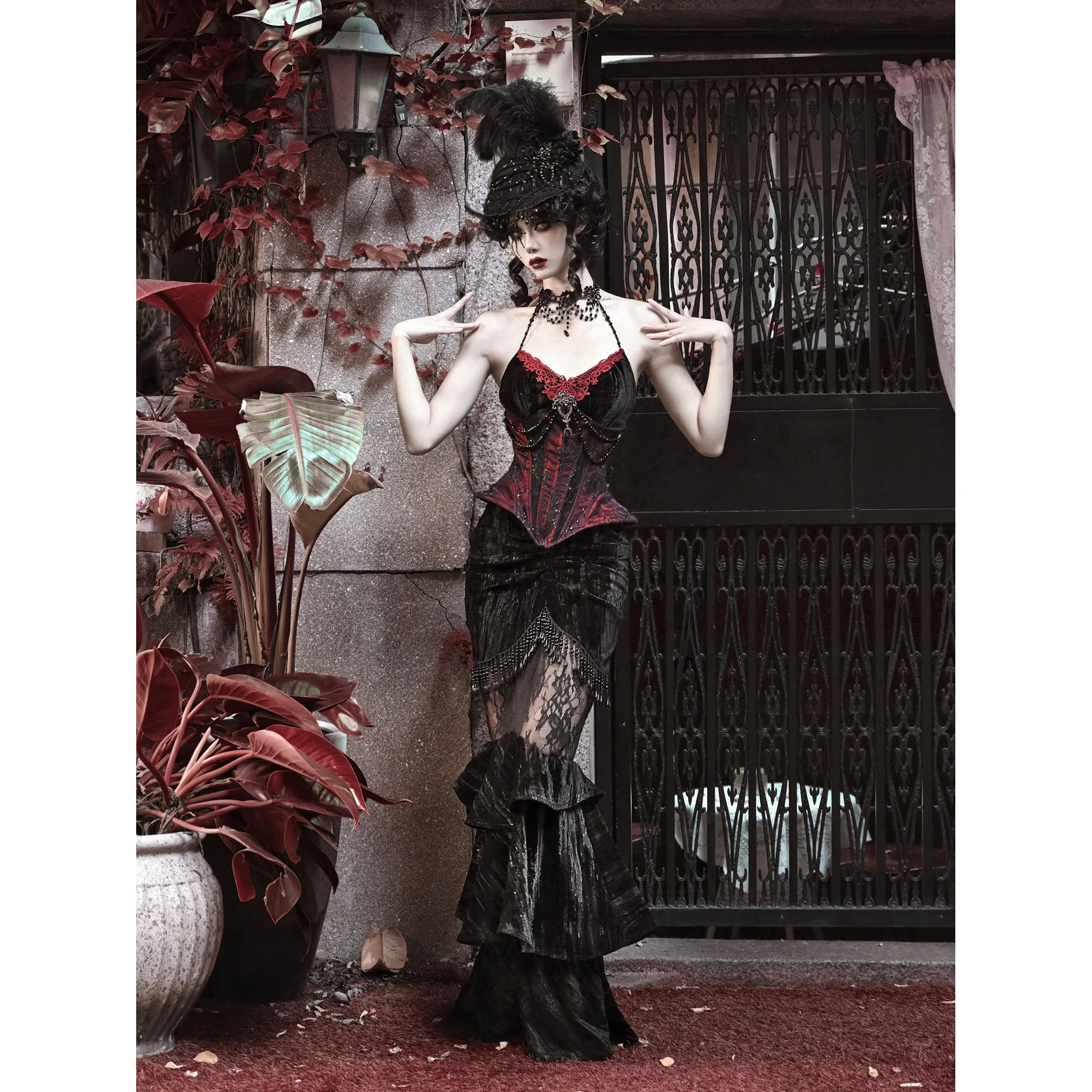 Duchess' embroidered camisole and spider web corset