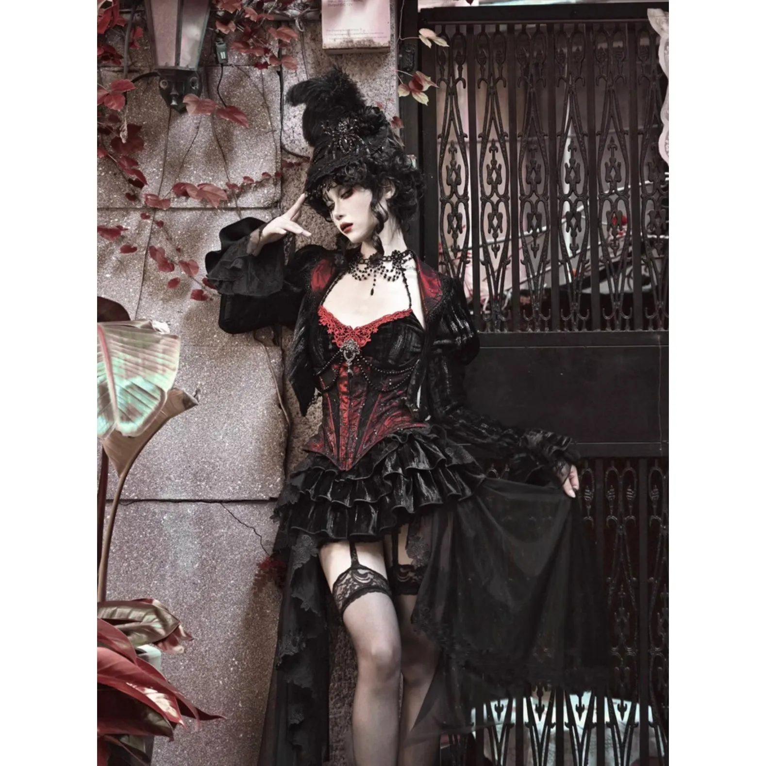 Duchess' embroidered camisole and spider web corset