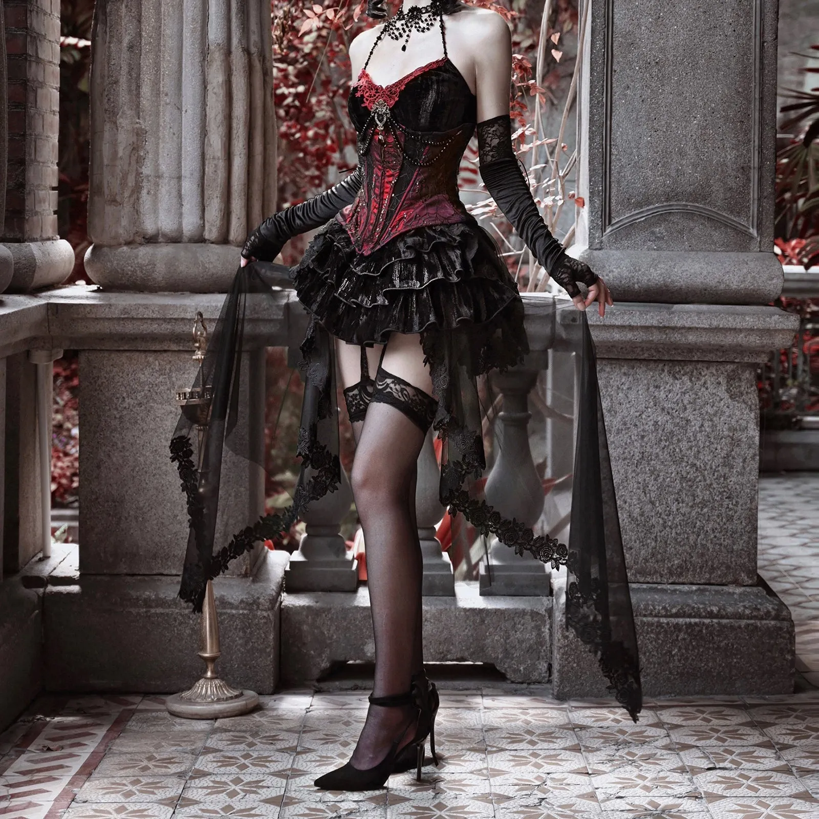 duchess tiered lace skirt