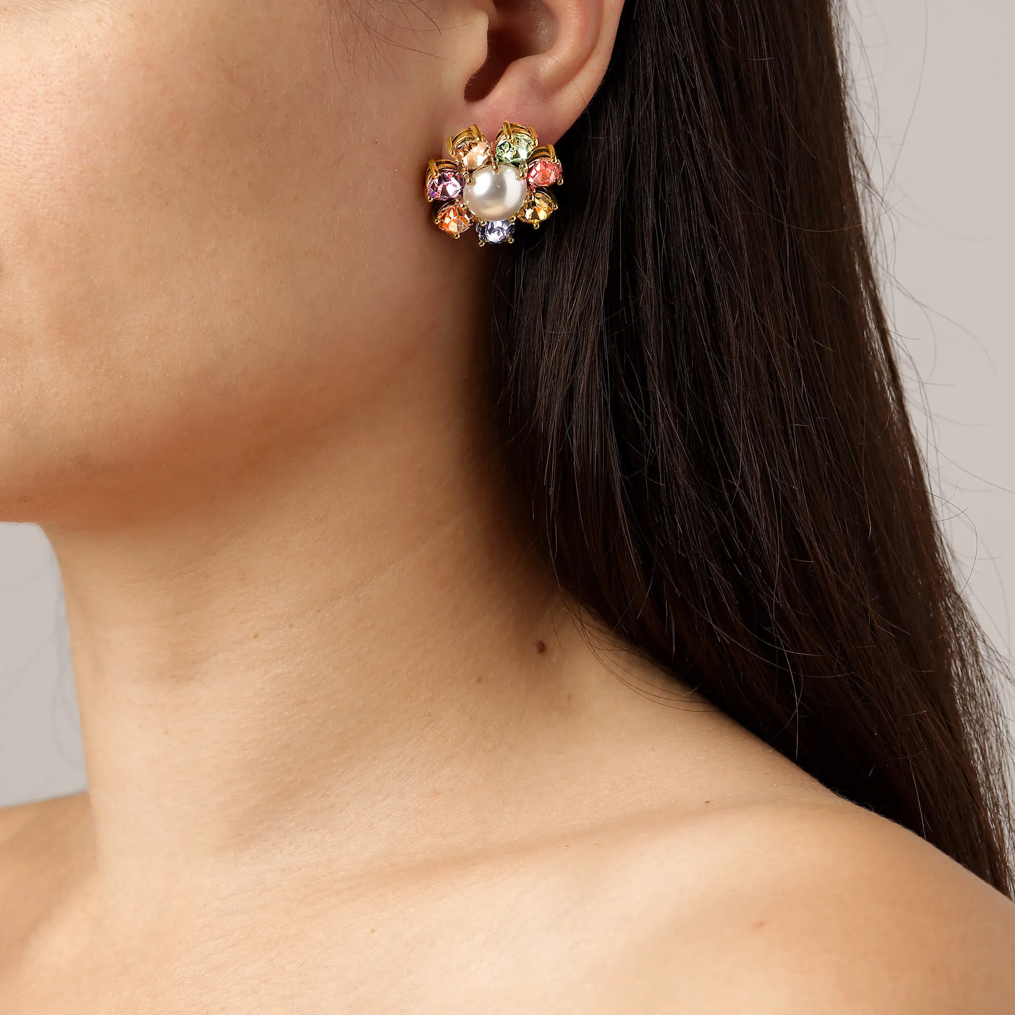 Dyrberg Kern Aubra Gold Small Stud Earrings - Multi/Pearl