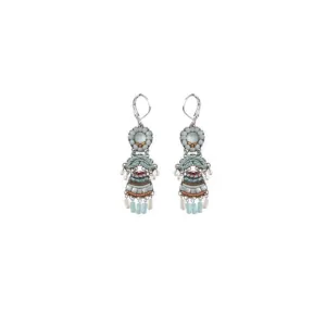 Earrings, Mint and Bronze Beading