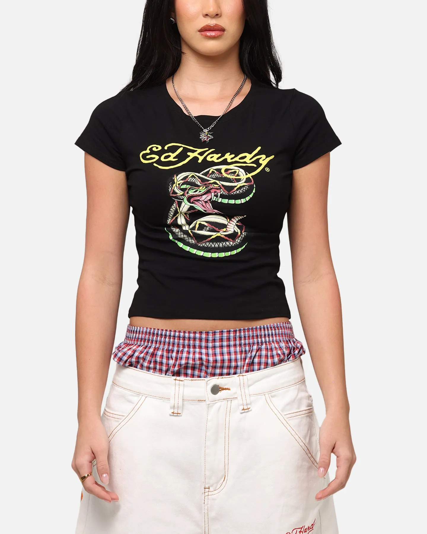 Ed Hardy Women's Snake Baby T-Shirt Black