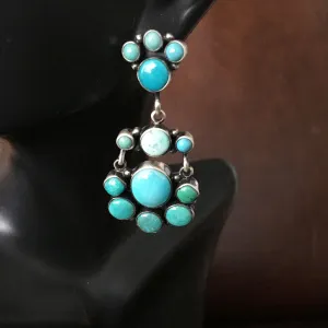 Elegant 925 Sterling Earrings Carico Lake Turquoise Cluster Style Signed Largo