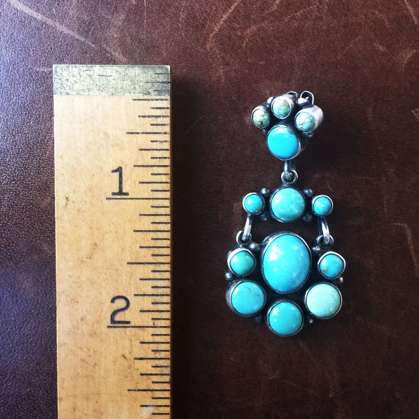 Elegant 925 Sterling Earrings Carico Lake Turquoise Cluster Style Signed Largo