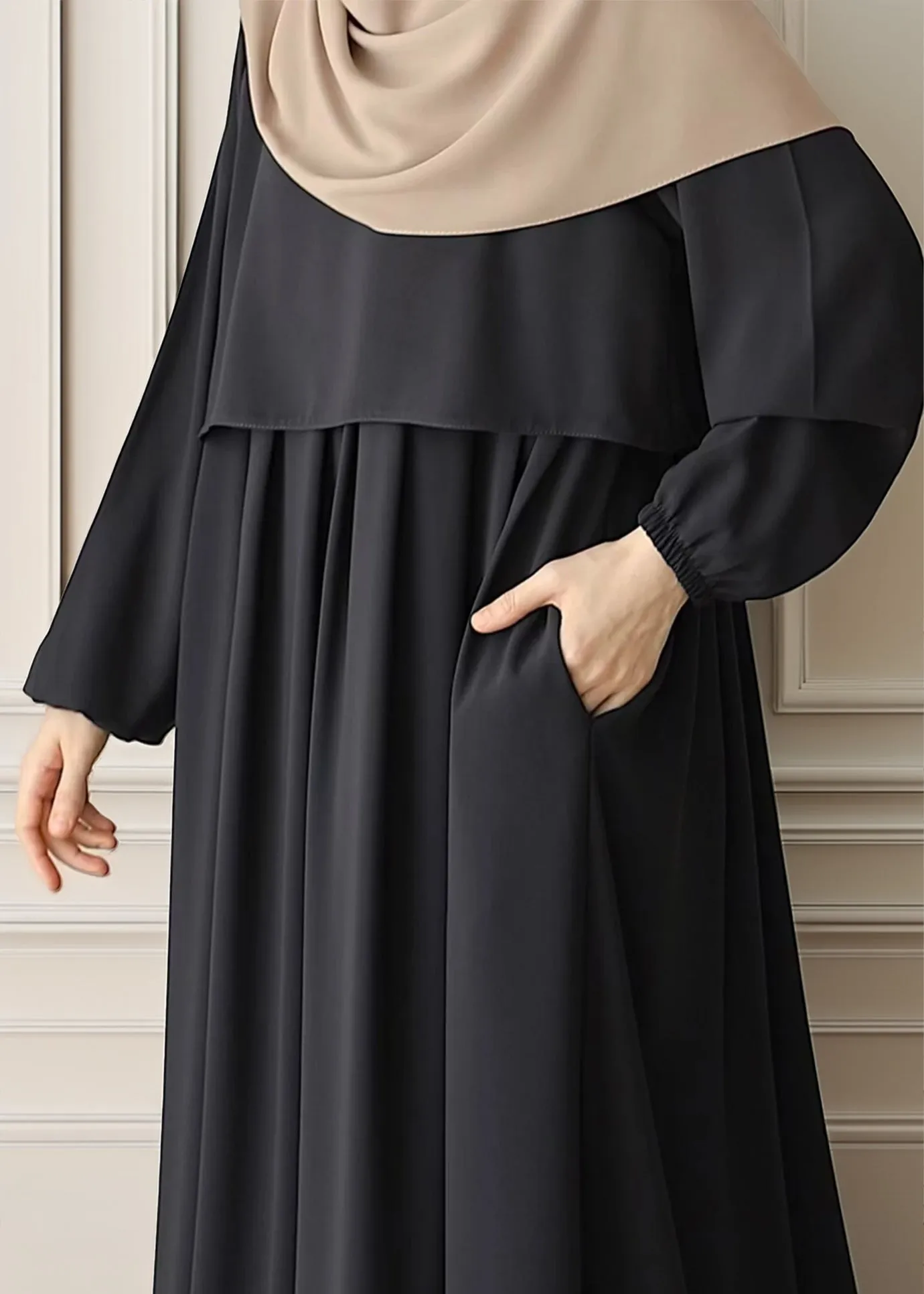 Elegant Black Pleated Abaya with Skirted Look