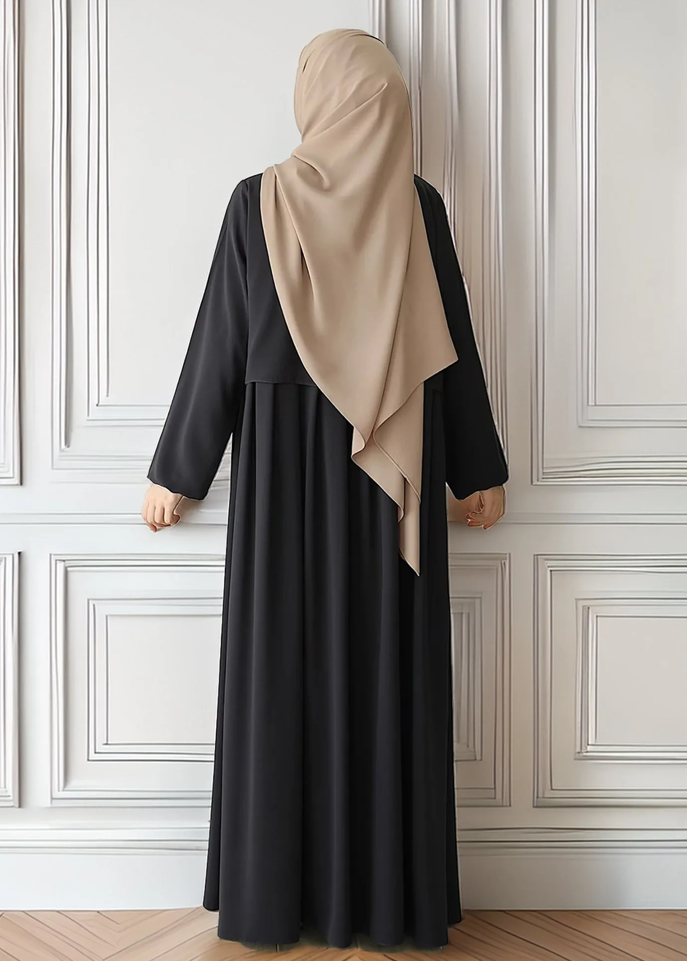 Elegant Black Pleated Abaya with Skirted Look