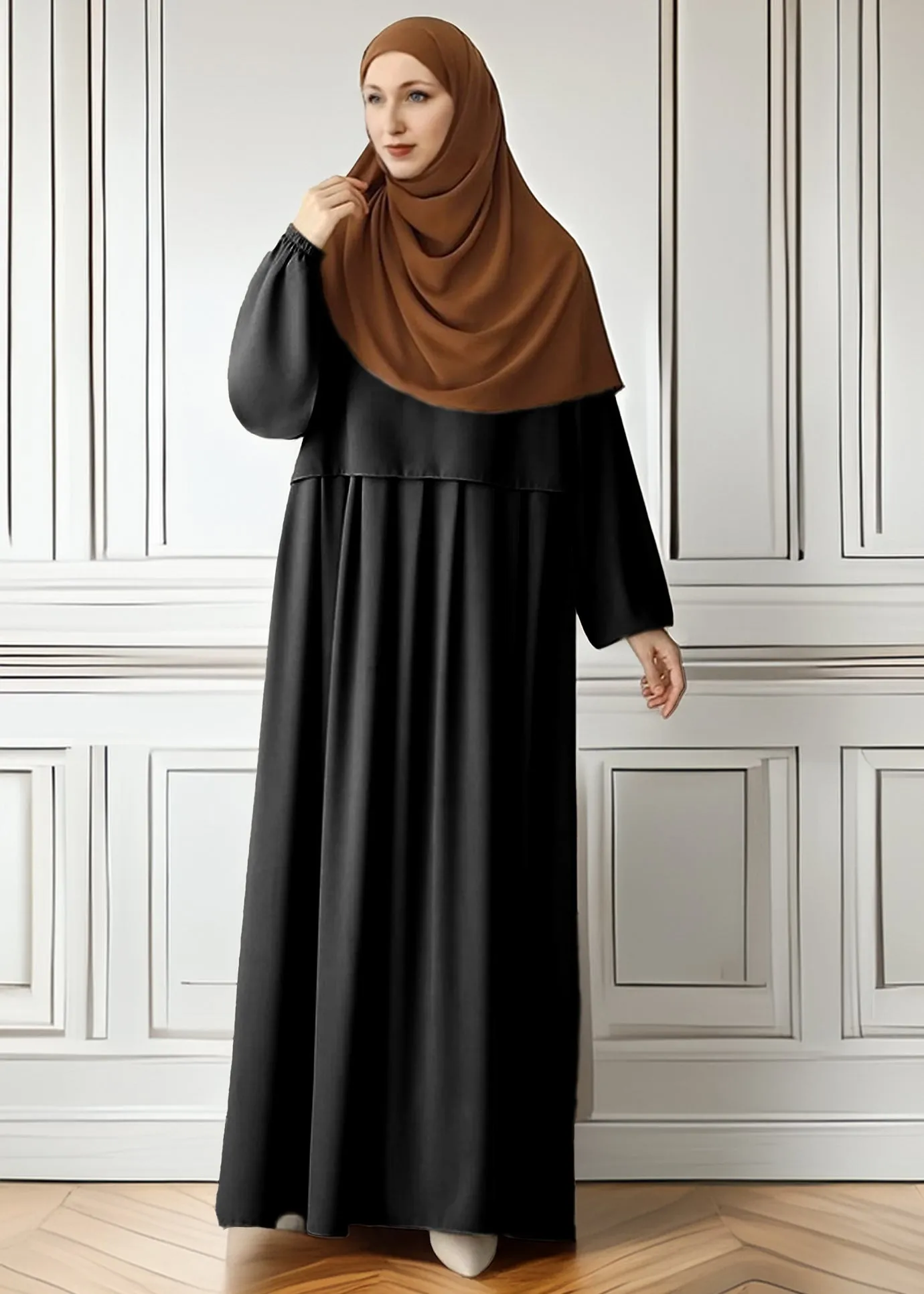 Elegant Black Pleated Abaya with Skirted Look