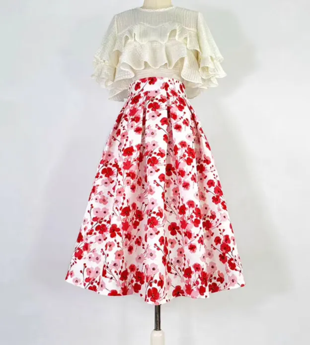 elegant Hepburn style floral tutu skirt