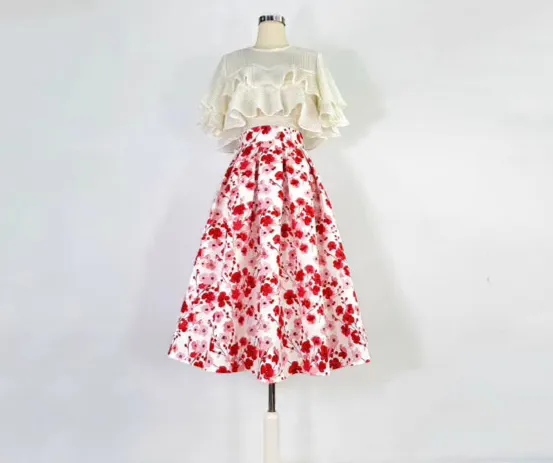 elegant Hepburn style floral tutu skirt