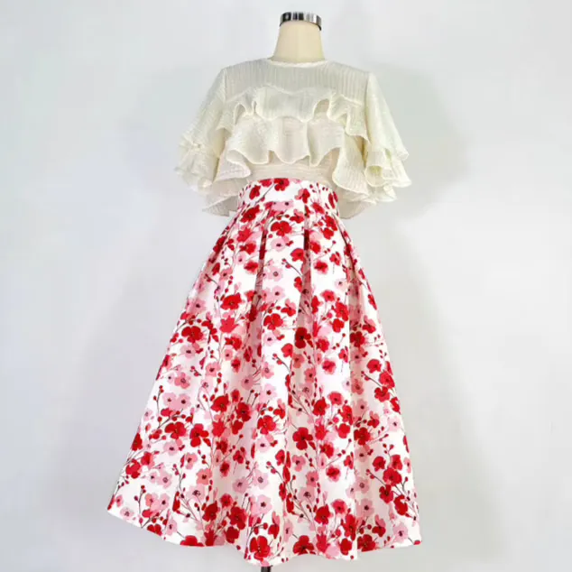 elegant Hepburn style floral tutu skirt
