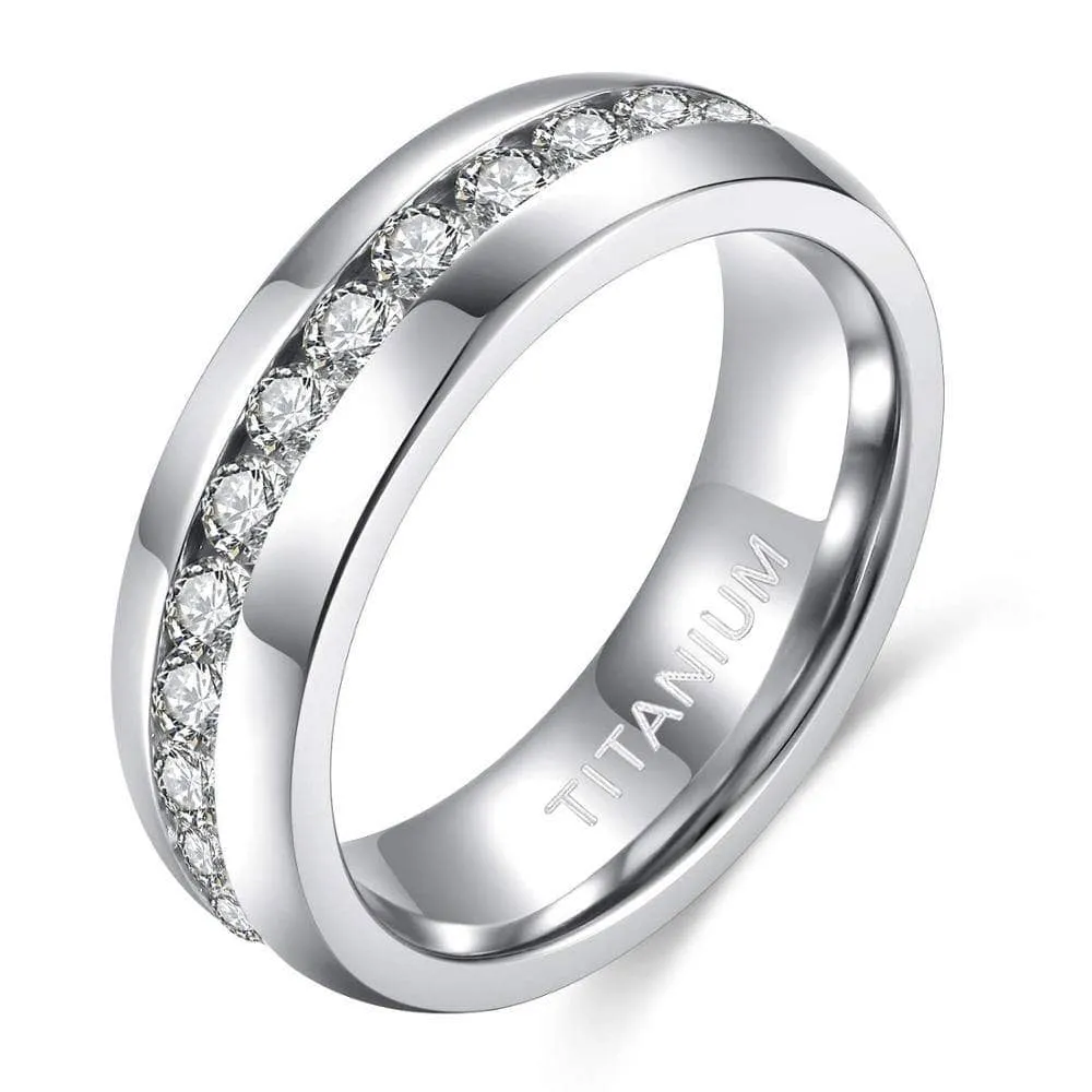 Elegant Infinity Diamond Titanium Wedding Band
