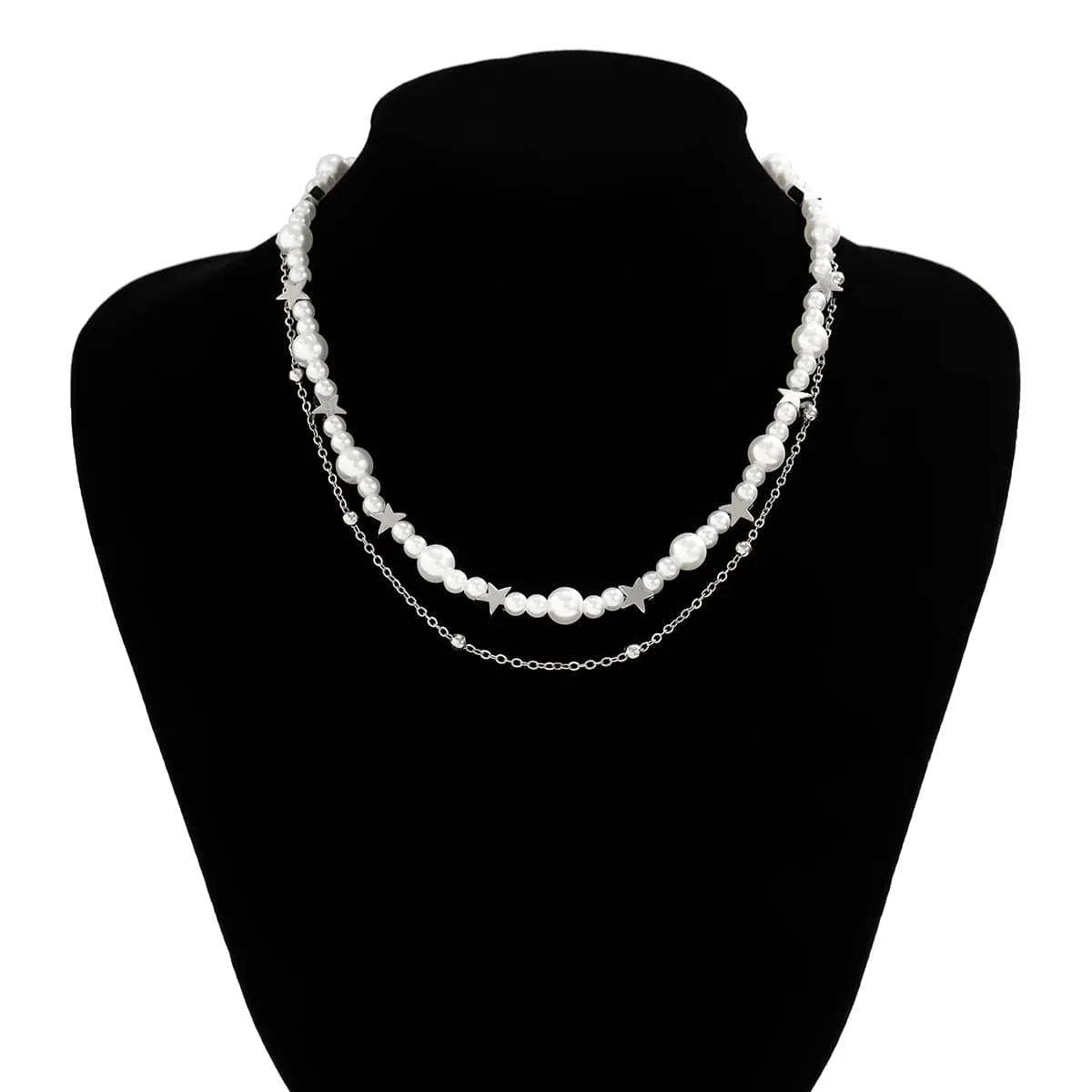 Elegant Layered Starry Saturn Pearl Chain Necklace Set