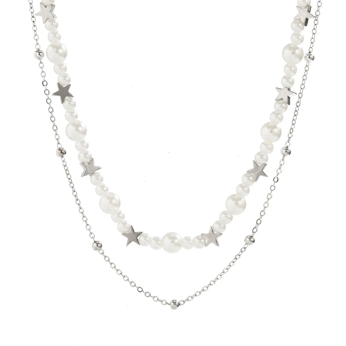 Elegant Layered Starry Saturn Pearl Chain Necklace Set