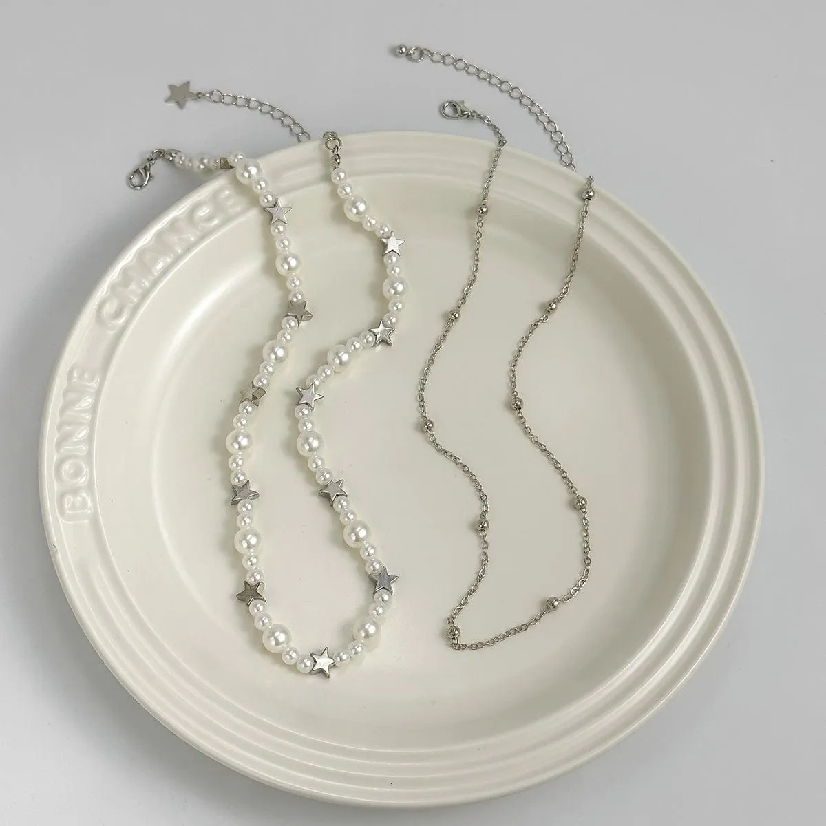 Elegant Layered Starry Saturn Pearl Chain Necklace Set