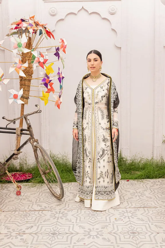 Elegant Pakistani White Dress in Sharara Kameez Style