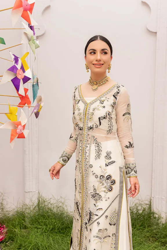 Elegant Pakistani White Dress in Sharara Kameez Style