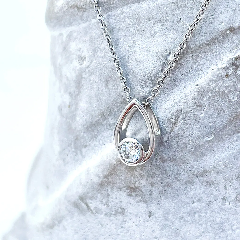 Elegant Petite White Diamond Droplet Pendant