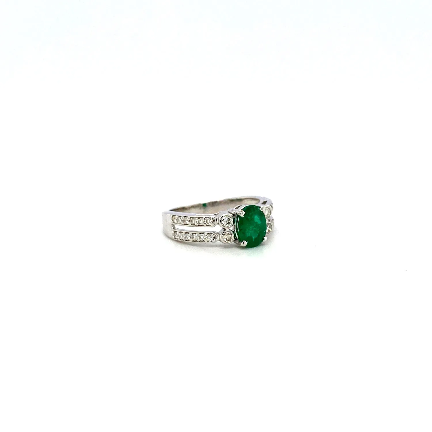 Emerald and Diamond Ring in 18K White Gold - KGR 15903