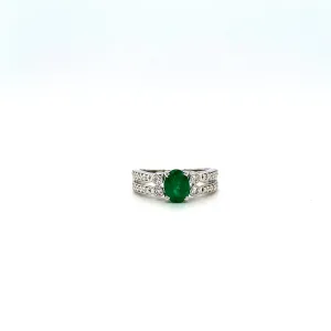 Emerald and Diamond Ring in 18K White Gold - KGR 15903
