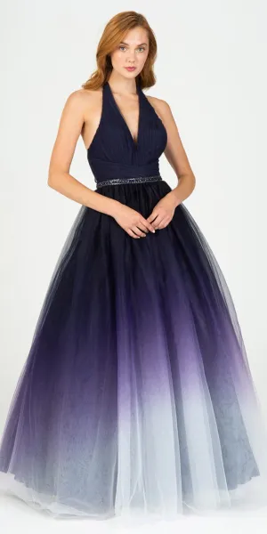 Eureka 8777 Floor Length Ball Gown Halter Ombre