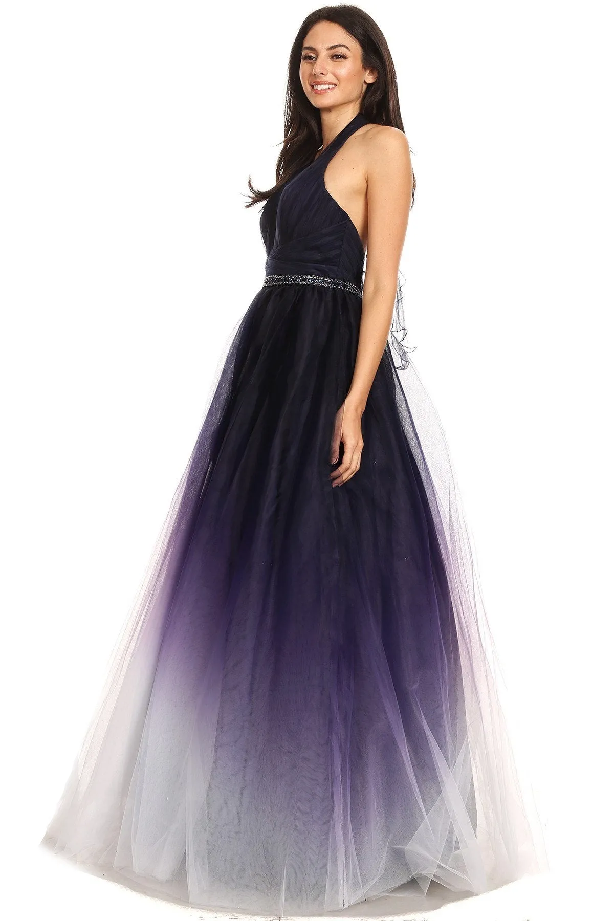Eureka 8777 Floor Length Ball Gown Halter Ombre