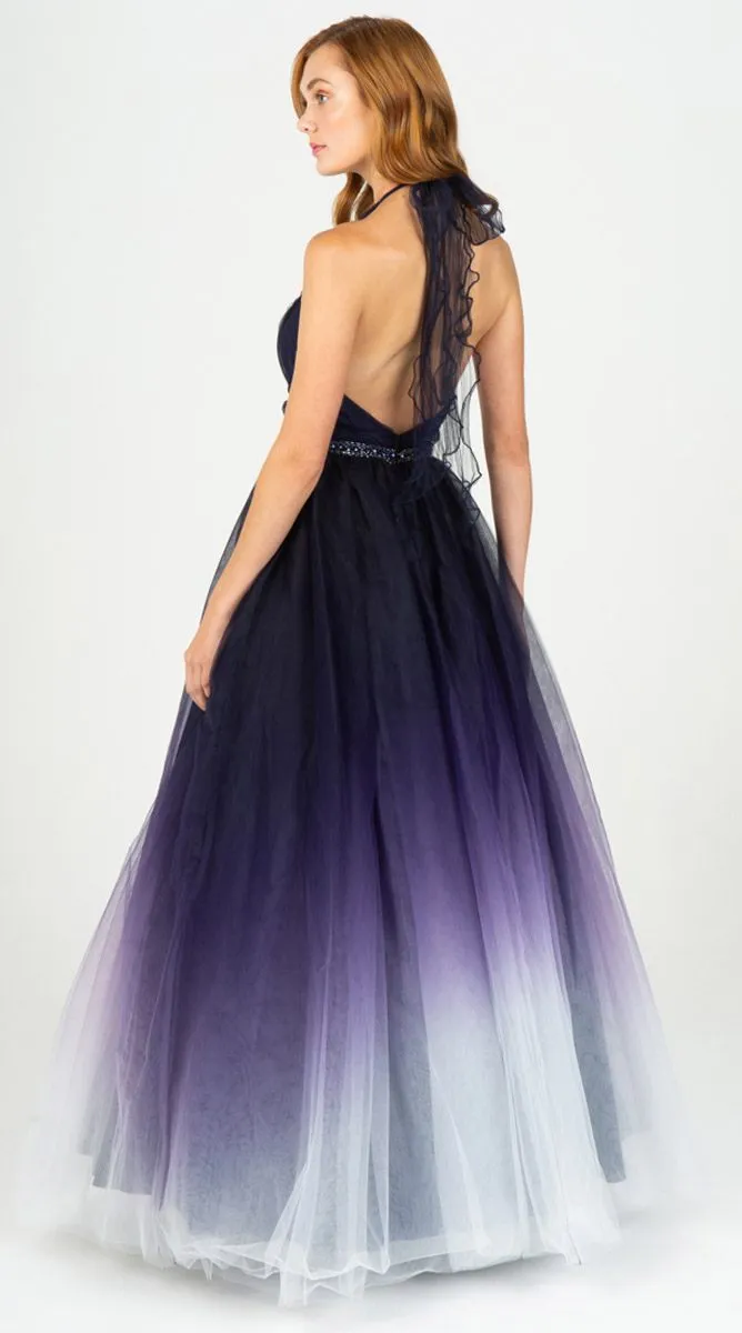 Eureka 8777 Floor Length Ball Gown Halter Ombre