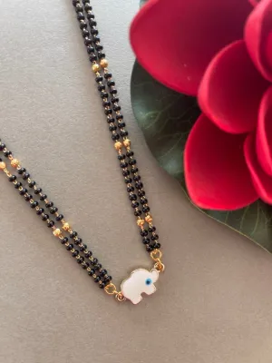 Fancy Short Mangalsutra Designs Elephant & Evil Eye Pendant Simple Traditional Gold/Black Beads Chain