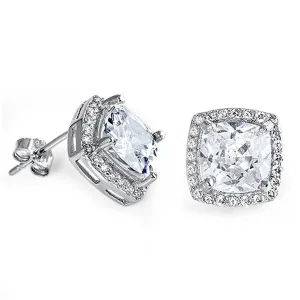 Fancy Sparkly Square Fashion Clear Simulated CZ .925 Sterling Silver Elegant Earrings